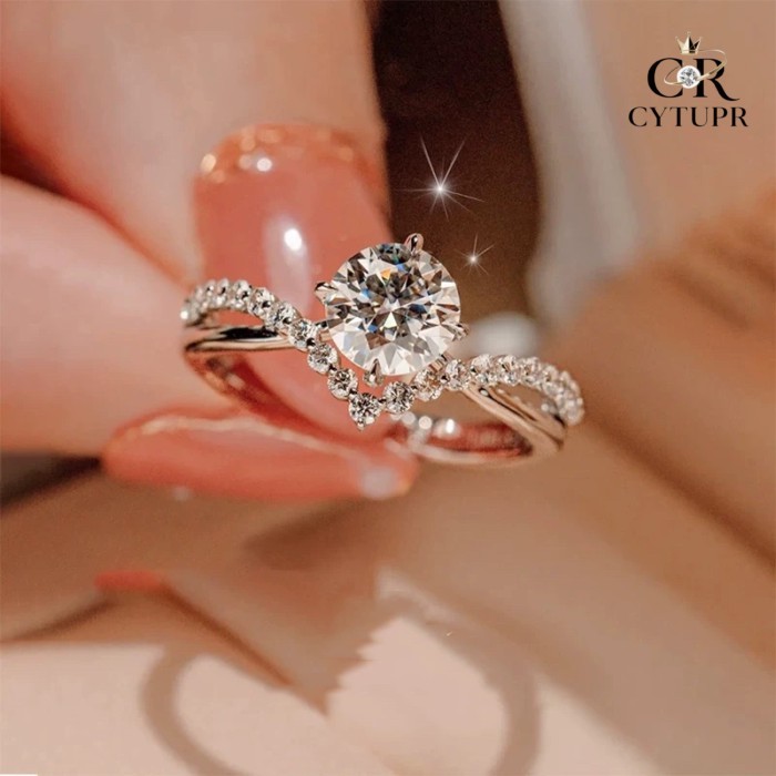 [CYTUPR] Nhẫn kim cương sáng Moissanite 1ct Nhẫn thanh lịch đơn giản