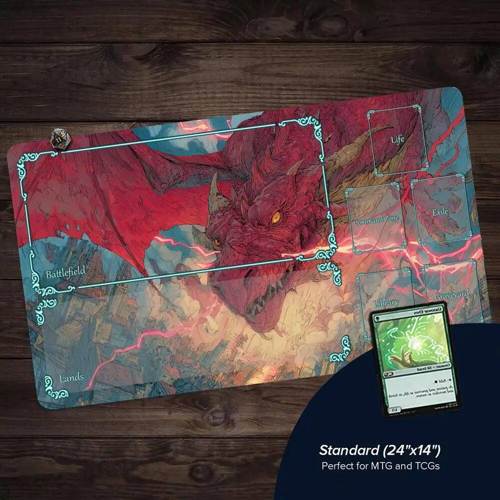 Red Demon Dragon Design MTG Playmat 35X60CM Magic Card Battle Mat Chống trượt Stitched Edge tapete M