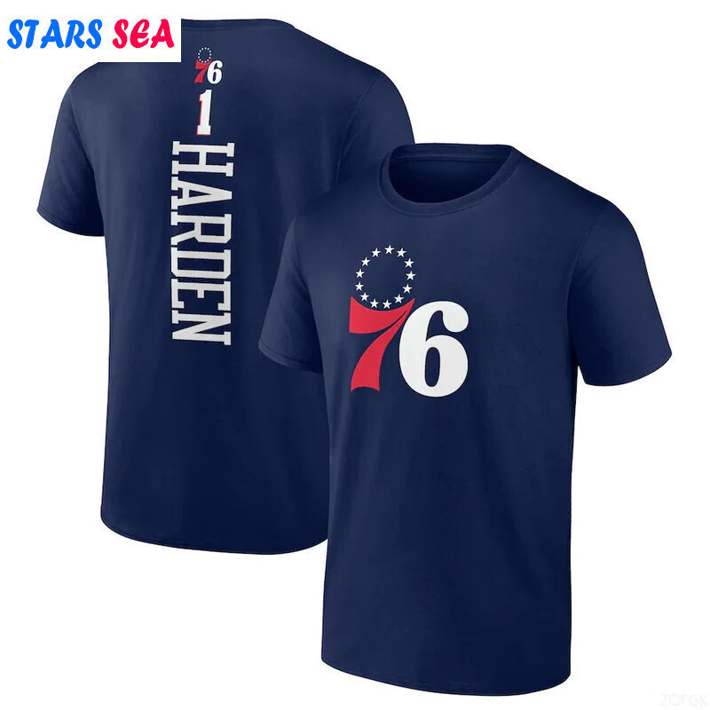 Áo thun bóng rổ 76ers Áo thun ngắn tay cổ tròn cứng