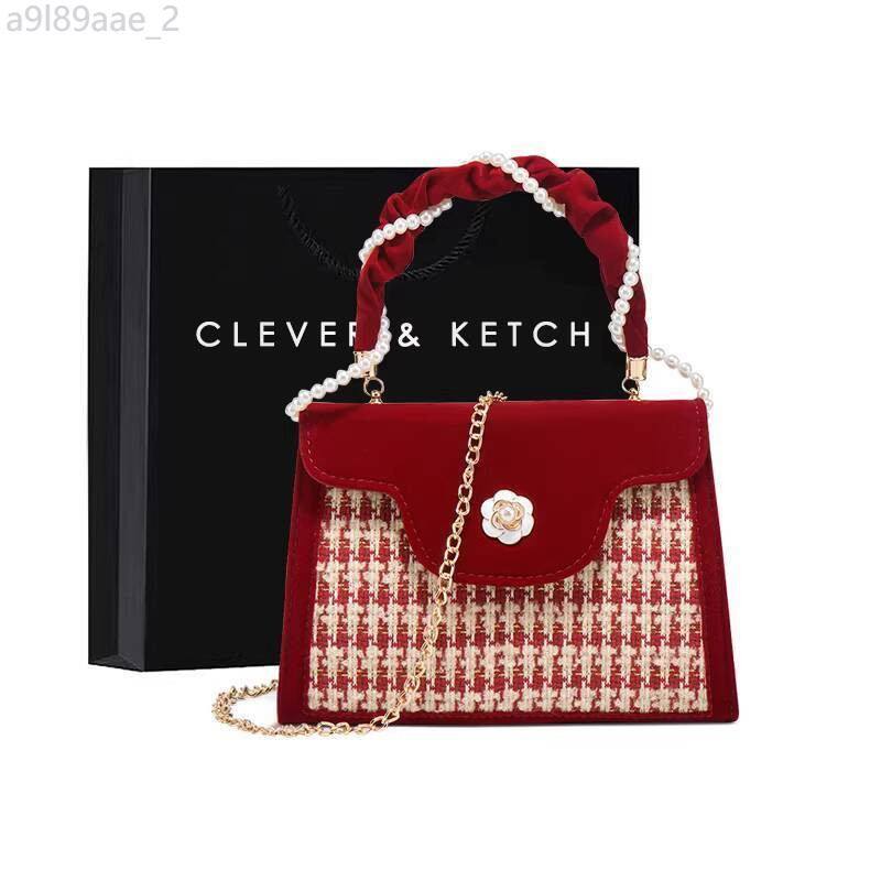[SALE SỐC]  Túi cưới cô dâu màu đỏ Clever&Ketch dành cho nữ, mẫu mới 2026, túi đeo chéo hoa trà man