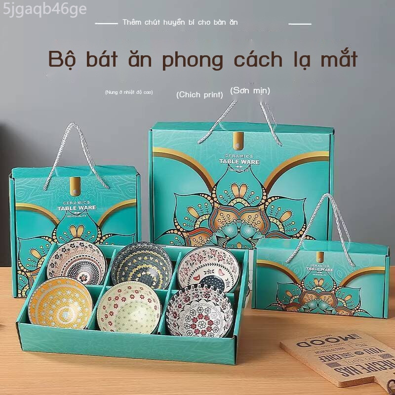 [Ảnh thật/Sẵn]  Bộ bát đũa gốm sứ phong cách Bohemian Tân Cương Đông Nam Á, quà tặng xuyên biên giớ