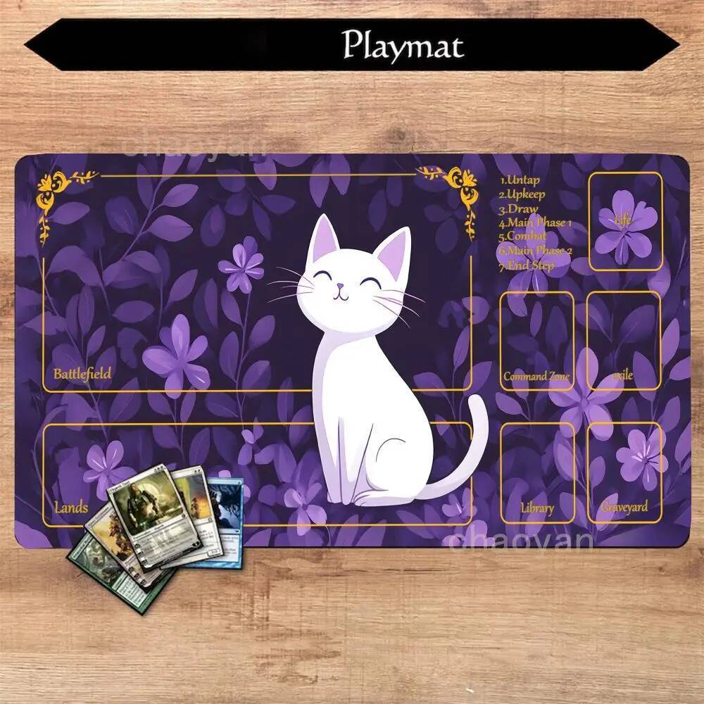 Playmat MTG playmat kawaii mèo Thảm chống trượt Bền Khâu cạnh 35X60CM Thảm để bàn tapete ma thuật mt