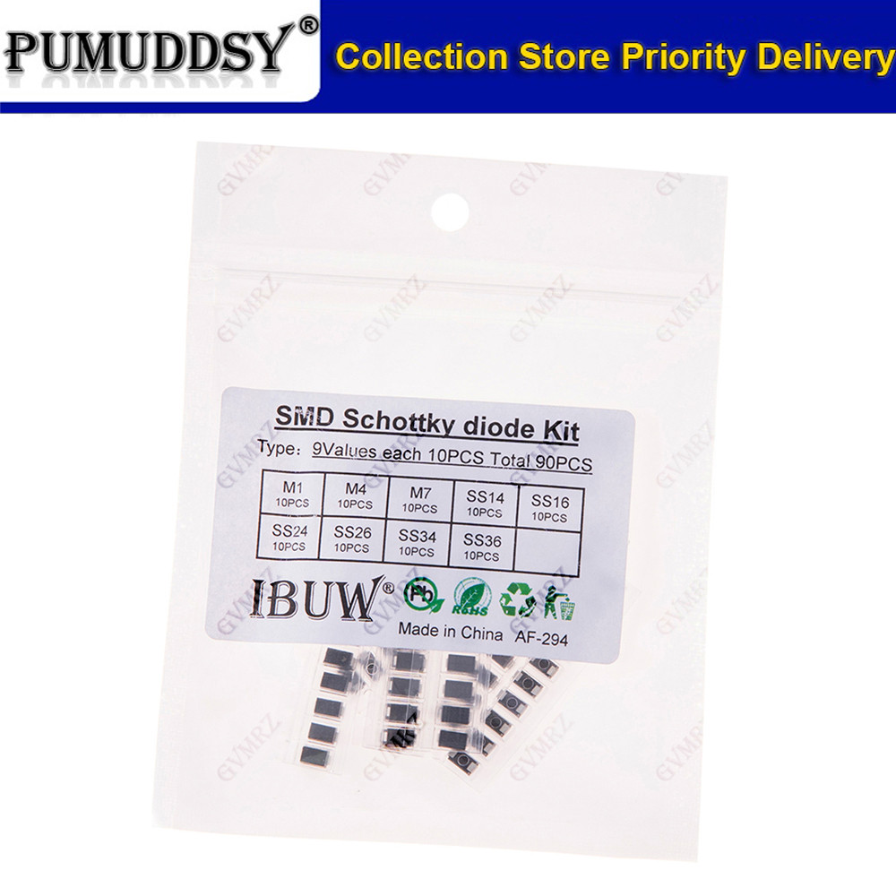 90 Chiếc 9Values SMD Schottky Diode Kit M1 M4 M7 SS14 SS16 SS24 SS26 SS34 SS36 Cho Các Dự Án Chỉnh L