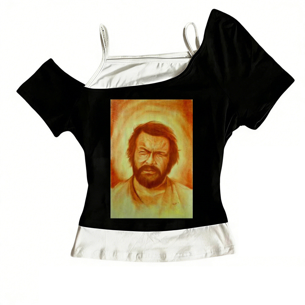 Bud Spencer Crop Top Phong Cách Shoujo và Gyaru, Áo Thun NữSlim Fit, Thích Hợp Dạo Phố theo Style Ha