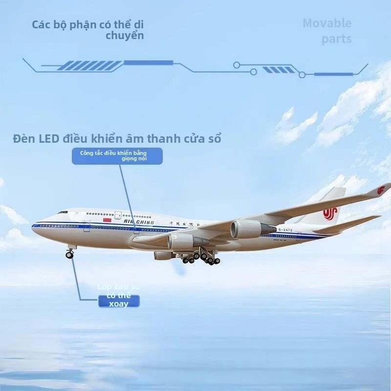 47cm Mô hình máy bay chở khách lớn Boeing 747 mô phỏng hợp kim Air China có bánh xe quà tặng cho trẻ