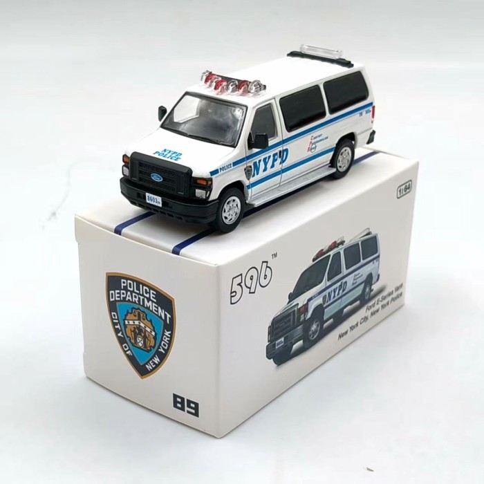 596 1: 64 Ford E350 VAN NYPD Màu đen Quần áo thông thường VAN Hợp kim Xe mô hình Đồ trang trí Out of