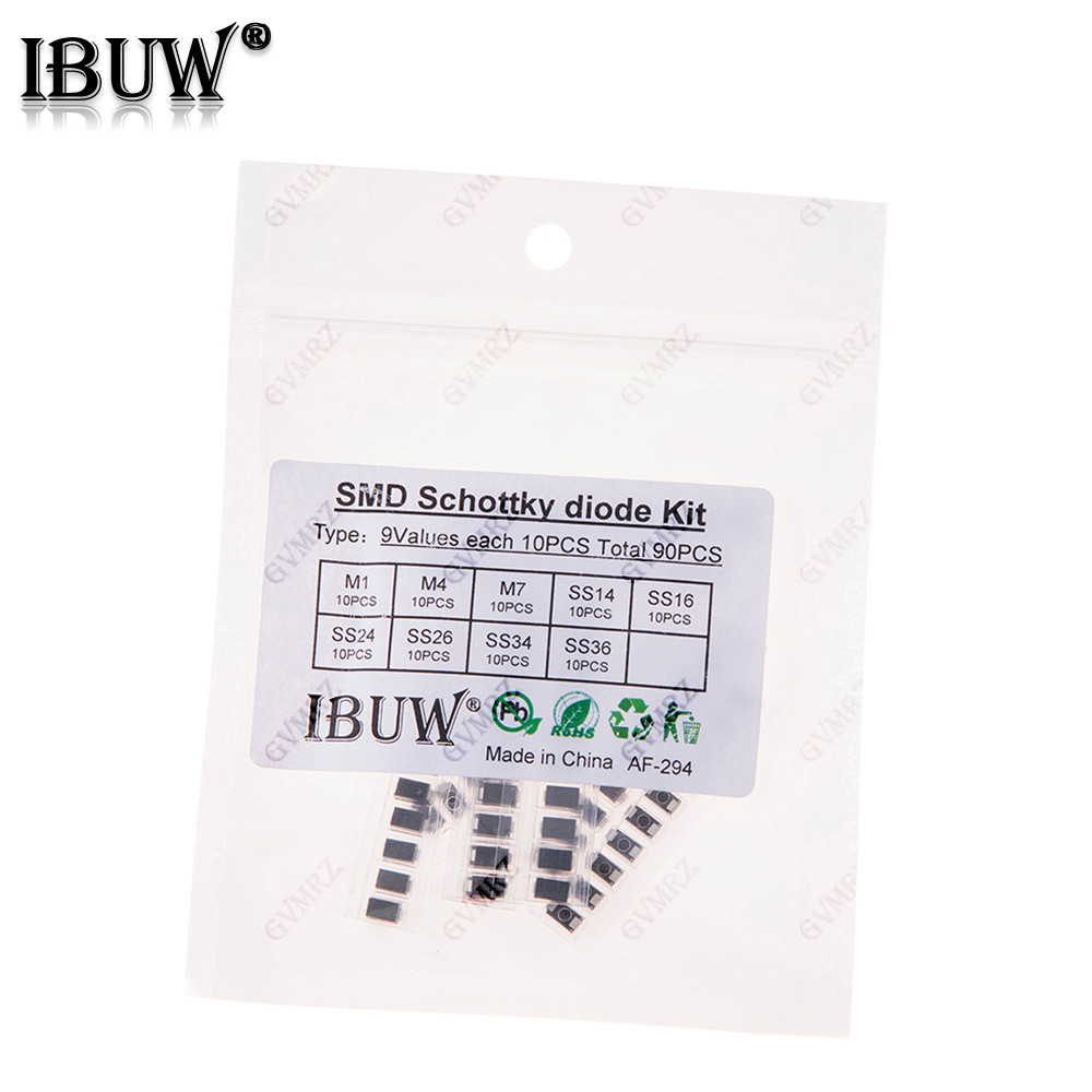 90 Chiếc 9Values SMD Schottky Diode Kit M1 M4 M7 SS14 SS16 SS24 SS26 SS34 SS36 Cho Các Dự Án Chỉnh L