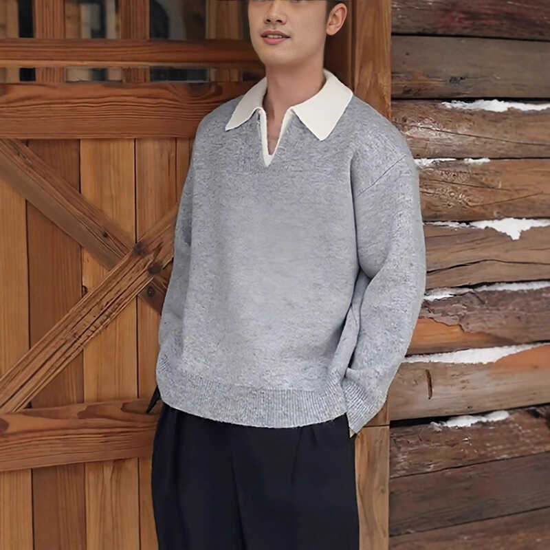 Cổ Tiền Áo Len Nam Thu Đông, Cổ Chữ V, Phong Cách Retro