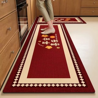 Order🔥 Thảm trải sàn nhà bếp bằng bùn tảo cát đơn giản dải dài màu đỏ lễ hội năm mới tấm lót chân thấm nước chống trơn