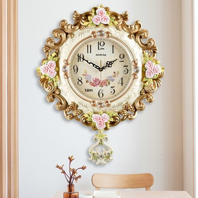 Đồng thời phong cách châu Âu, thạch anh không tiếng ồn phòng khách, trang trí, treo tường hiện đại cho nhà ở, đồng hồ