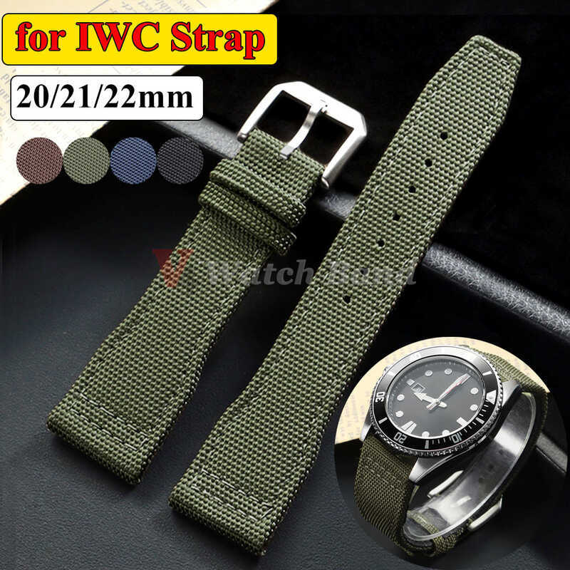C 20Mm 21Mm 22Mm Dây Đeo Đồng Hồ Vải Nylon Cho IWC Phi Công Dây Đeo Nam Thể Thao Xanh Sailcloth Dây 