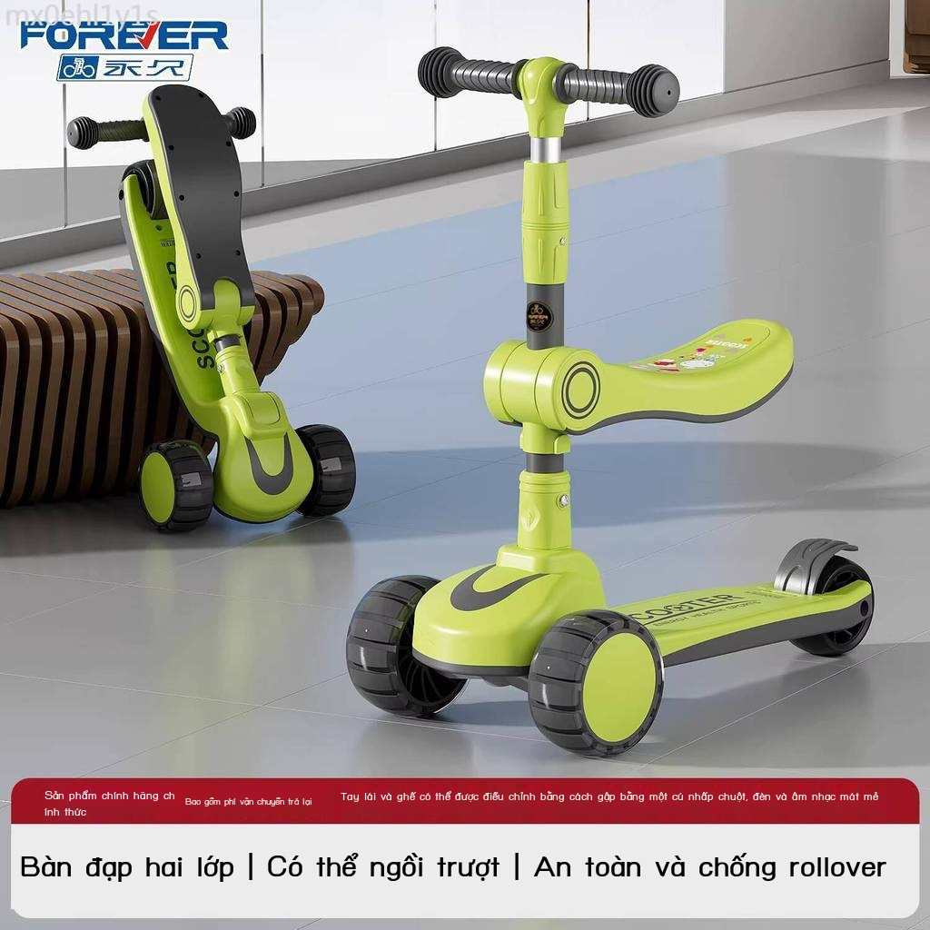 ( Sẵn) Xe Shanghai Forever trẻ em 2-3-4, 6 tuổi, có thể ngồi và lái, xe tay ga cho gái bé trai