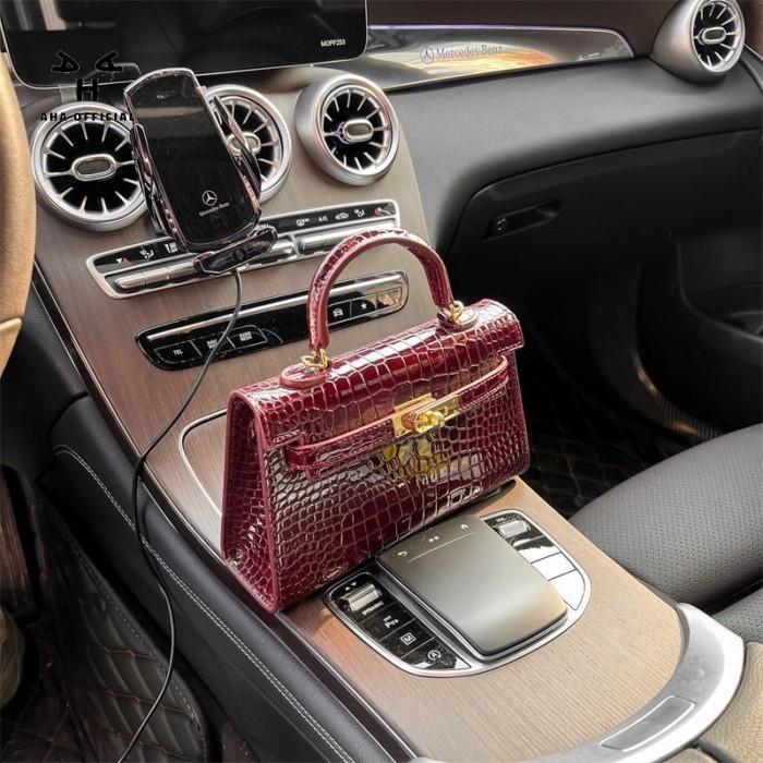 2025 Burgundy Da Cá Sấu Kelly Túi Nữ Phong Cách Mới Cao Cấp Túi Đeo Vai Phù Hợp Với Burgundy Kelly T