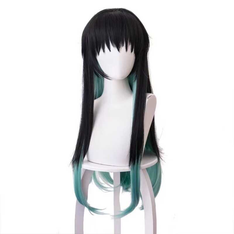 Tóc Giả Cosplay Demon Slayer Tokito Muichiro Kasumashira Màu Đen Hai Tông Màu, Tóc Thẳng Dài Có Khóa