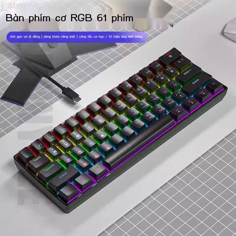 [Mẫu mới] Bàn K61, xanh, đỏ, nâu, switch đen, bàn phím tách rời, đèn RGB, chơi game, cơ học thực sự