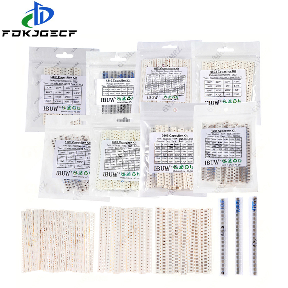 0402 0603 0805 1206 Bộ tụ gốm sứ SMD 1pF - 10uF 100PF 10NF 100NF 0.47UF 1UF Bộ điện dung Chip