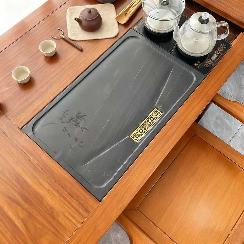 Khay ốp trà, tấm phủ bàn đá đen vàng, khay trà bằng đá, bệ trà.
