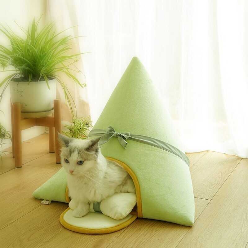 Jizai Cat Zongzi Nest Kitten Dễ Thương Mềm Mại Đóng Tổ Thú Cưng Tam Giác Tổ Bấm Có Gối Miếng Lót Ngủ