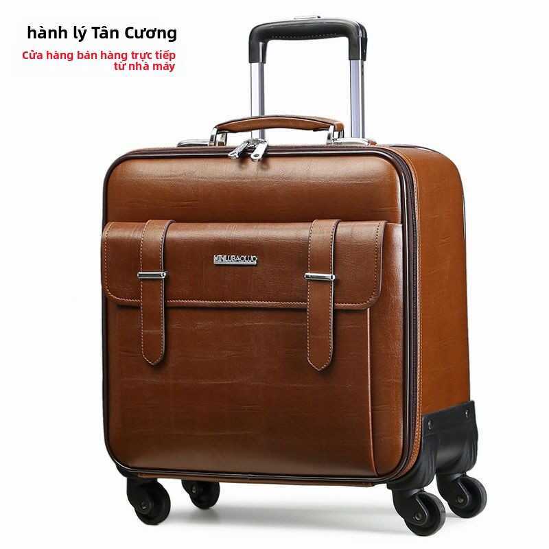 Vali kéo da thật có bánh xe đa năng, vali du lịch da bò 16inch vali xách tay công tác 20inch vali 22