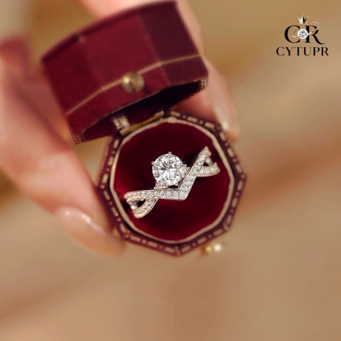 [CYTUPR] Nhẫn Moissanite hình vương miện cầu hôn 1ct Nhẫn tinh tế thanh lịch