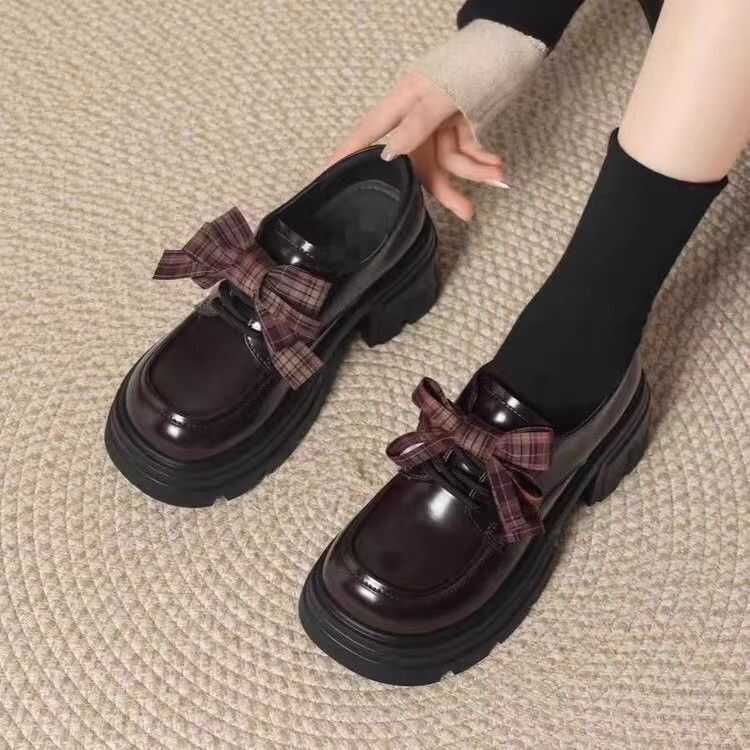 Giày Da jk Đế Dày Đen 2026 Xuân Thu Phong Cách Mới Nơ Anh Váy Váy Váy Loafers Loafers