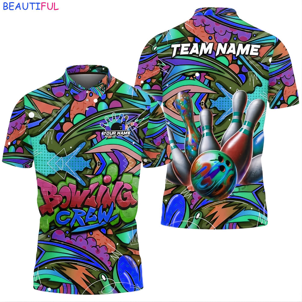 Áo sơ mi đội bóng Bowling Crew Graffiti Style Custom Name – Trang phục đội bowling đầy màu sắc cho g