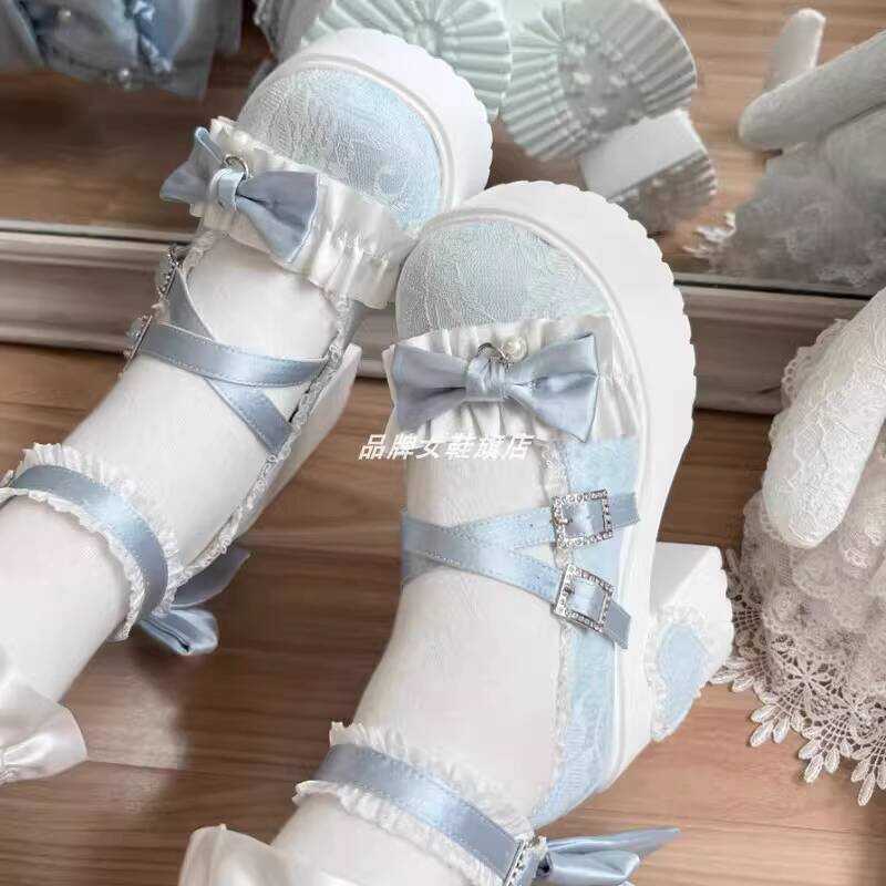Đế Dày lolita Giày Ban Đầu Dày Gót Ren Mũi Tròn jk Giày Thanh Lịch Ngọt lo Giày Mary Jane Giày Nữ