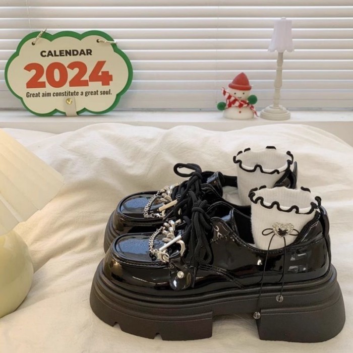 Giày da nhỏ nữ đế dày đế cao màu đen ngọt ngào thoáng mát Mary Jane Loafer