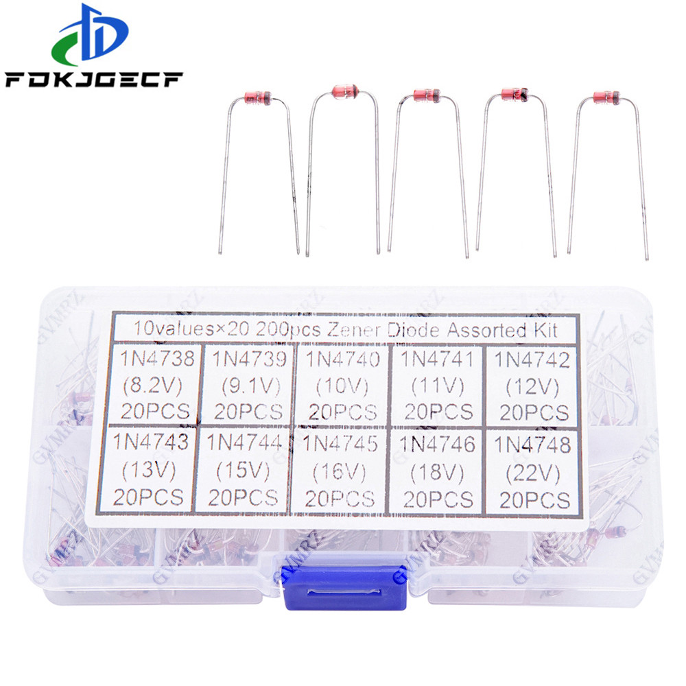 10Values * 20 CÁI 8.2V ~ 22V Zener Diode Assortment diy kit Bộ điện tử 8.2V 9.1V 10V 11V 12V 13V 15V
