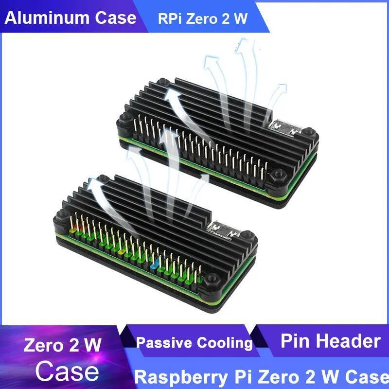 Vỏ nhôm Raspberry Pi Zero 2 W + Pin Header Tua vít làm mát thụ động Enclouse Tản nhiệt cho Raspberry