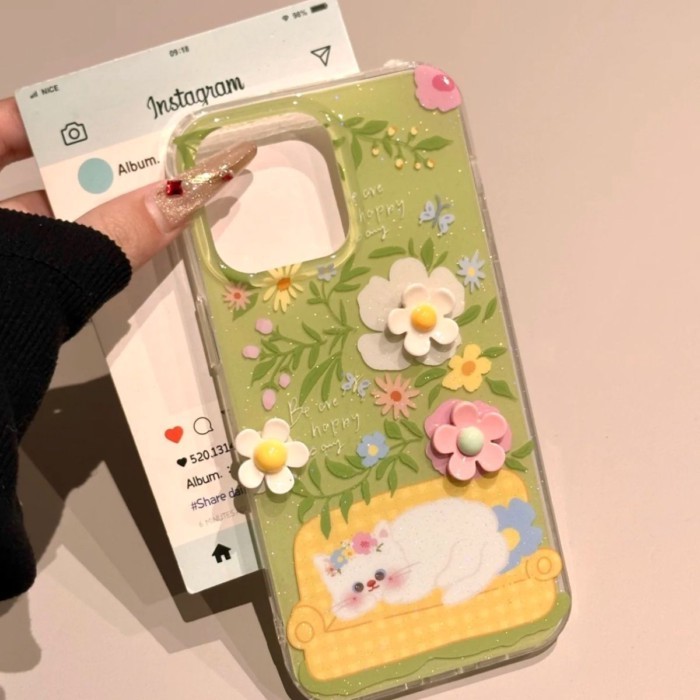 Mèo Hoa Thích Hợp Cho Apple 17PROMAX Vỏ Điện Thoại IPHONE16PRO / 15 / 14 / 17E / SE
