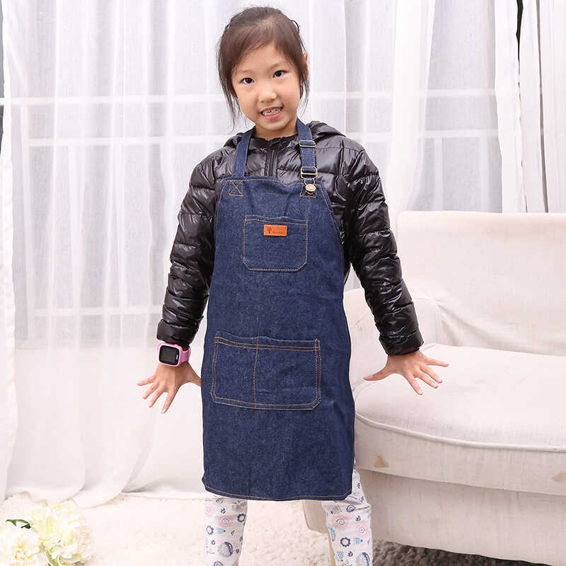 Tạp dề trẻ em Mihong Denim Trẻ em không tay chống bẩn Nhà bếp không tay logo tùy chỉnh