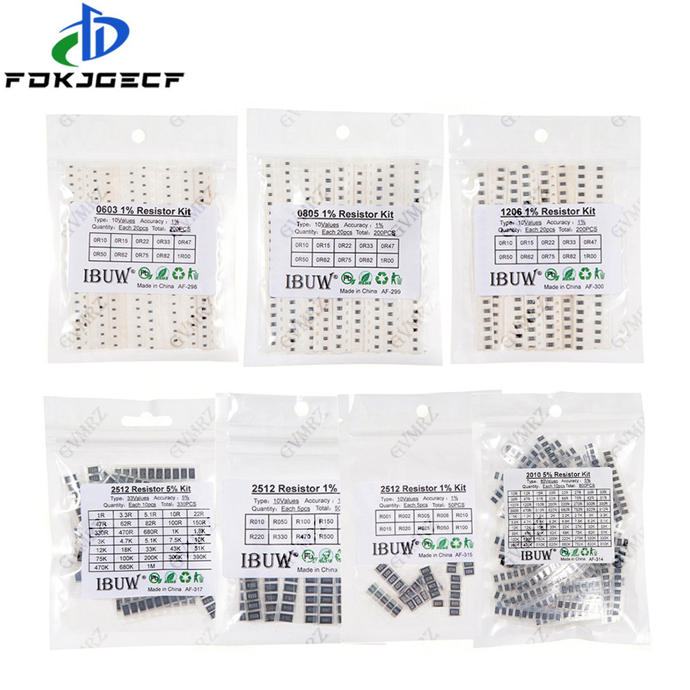 0101 0402 0603 0805 1206 1% 5% Bộ điện trở SMD Các loại 1R-1M 10K 100K 1K 100R Bộ điện trở DIY