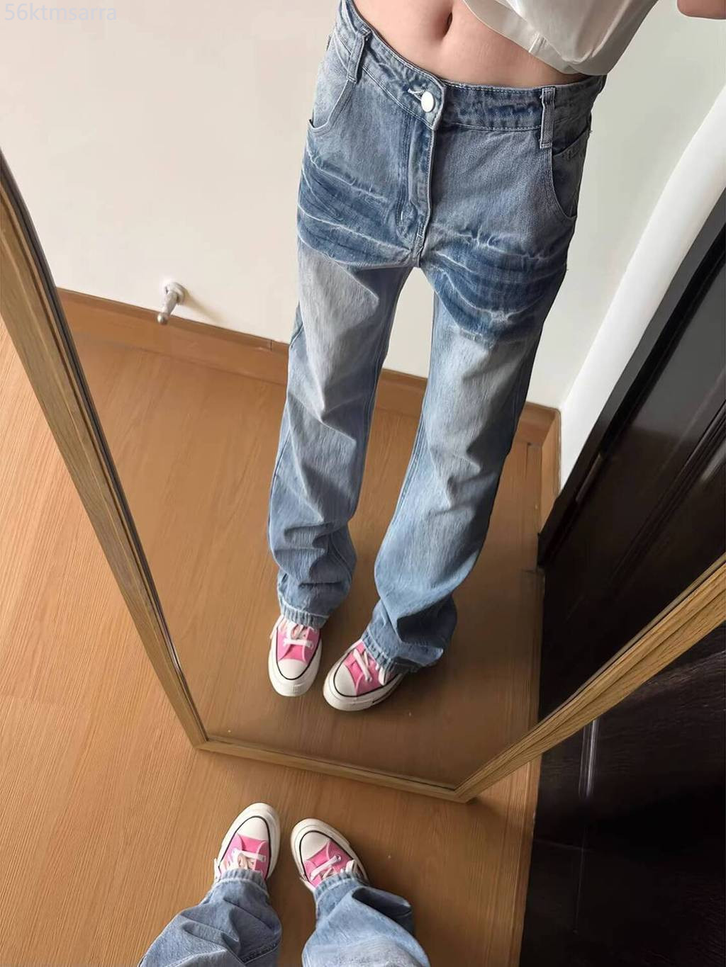 (Mới về) Quần jeans họa tiết sét bcare cho phụ nữ, thẳng hẹp, cạp cao, phong cách đường phố Mỹ, quầ