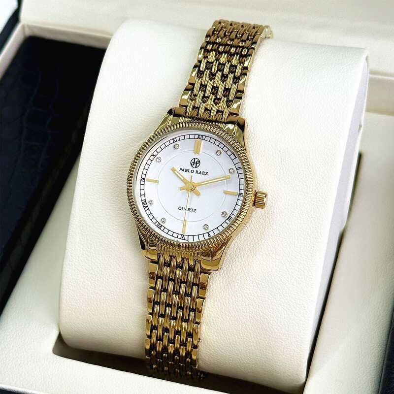 Đồng hồ Pablo Raez Đồng hồ đeo tay thạch anh chống nước sang trọng thời trang màu vàng