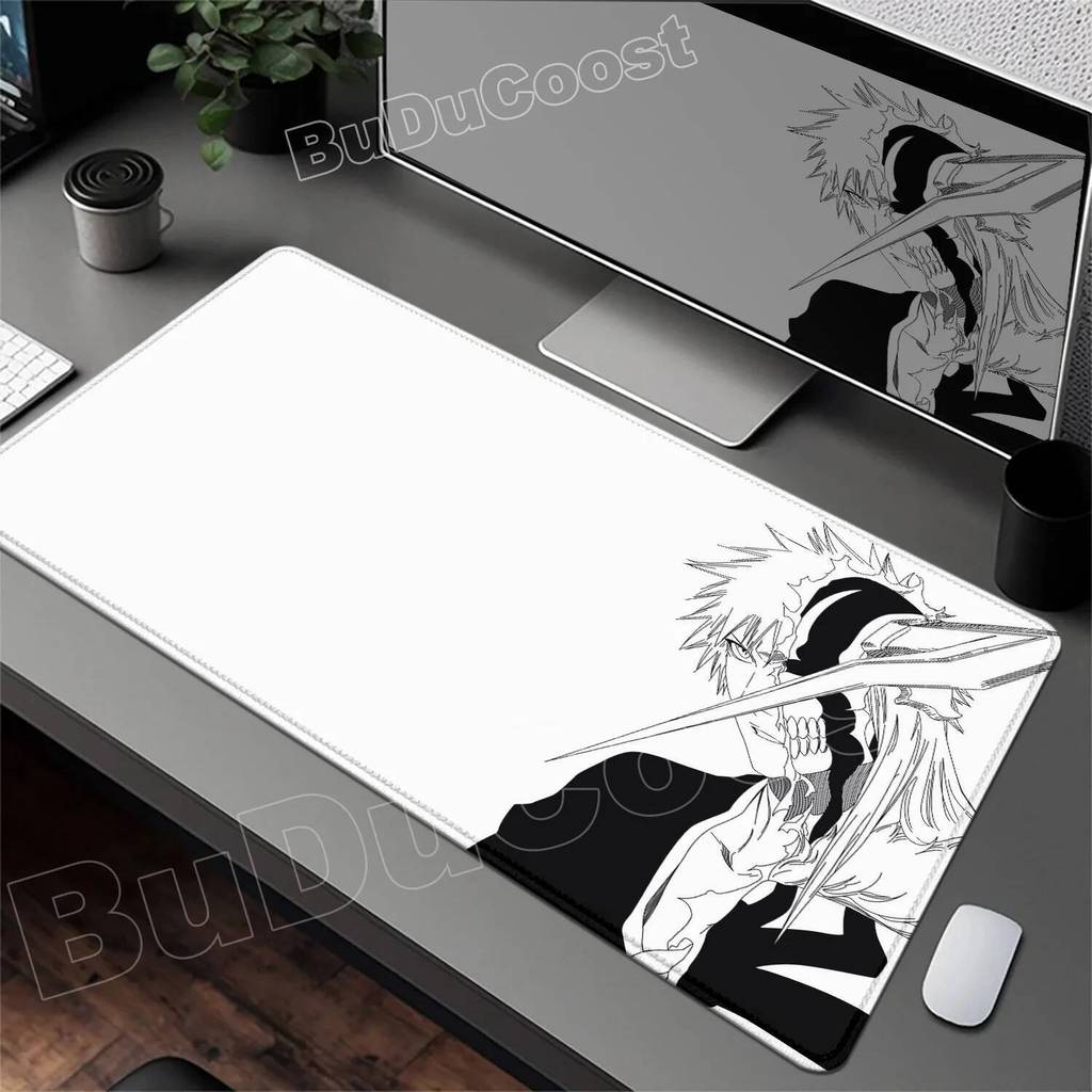 HD In Hình Đen Trắng Miếng Lót Anime Lớn Mousepad Bleach Manga Để Bàn Thảm Laptop Văn Phòng Cao Su P