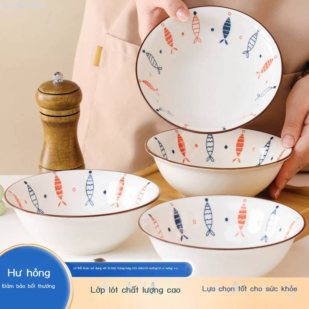 [Siêu Sale] Bát gốm phong cách Nhật Bản Fuxing Jingde họa tiết cá 6inch cơm gia đình màu sắc dưới m
