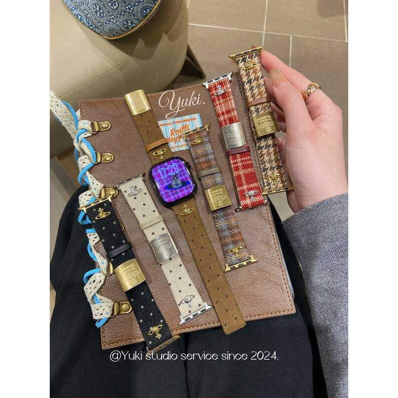 Dây da len chấm bi Saturn cao cấp Thích hợp cho Apple Watch iwatchs11 Generation S10 Generation 986