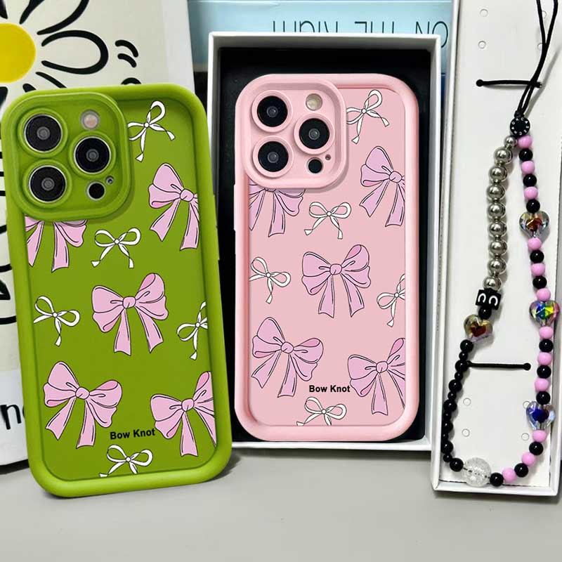 Vỏ Điện Thoại Nơ Màu Hồng Trắng Dễ Thương Cho OPPO A3 Pro A3X A40 A60 A80 5G Vòng Tay Hạt Thời Trang