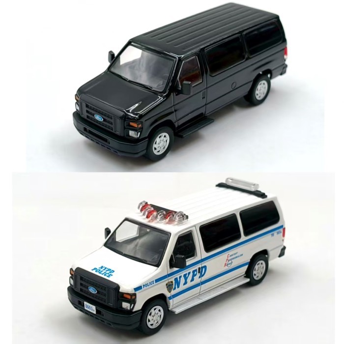 596 1: 64 Ford E350 VAN NYPD Màu đen Quần áo thông thường VAN Hợp kim Xe mô hình Đồ trang trí Out of