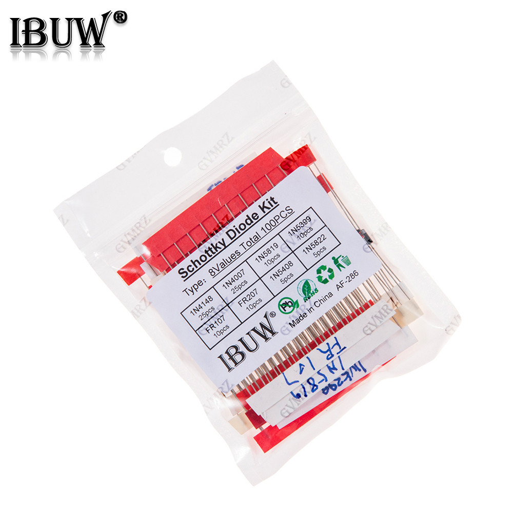 100 Chiếc 8Values Schottky Diode Kit 1N4148 1N4007 1N5819 1N5399 FR107 FR207 1N5408 1N5822 Cho Dự Án