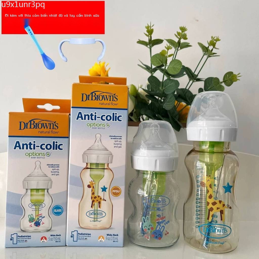 [Ảnh thật/Sẵn]  Bình sữa Dr. Brown's cho trẻ sơ sinh PPSU kính, cỡ rộng 0-6 tháng trở lên, ngạt, ch