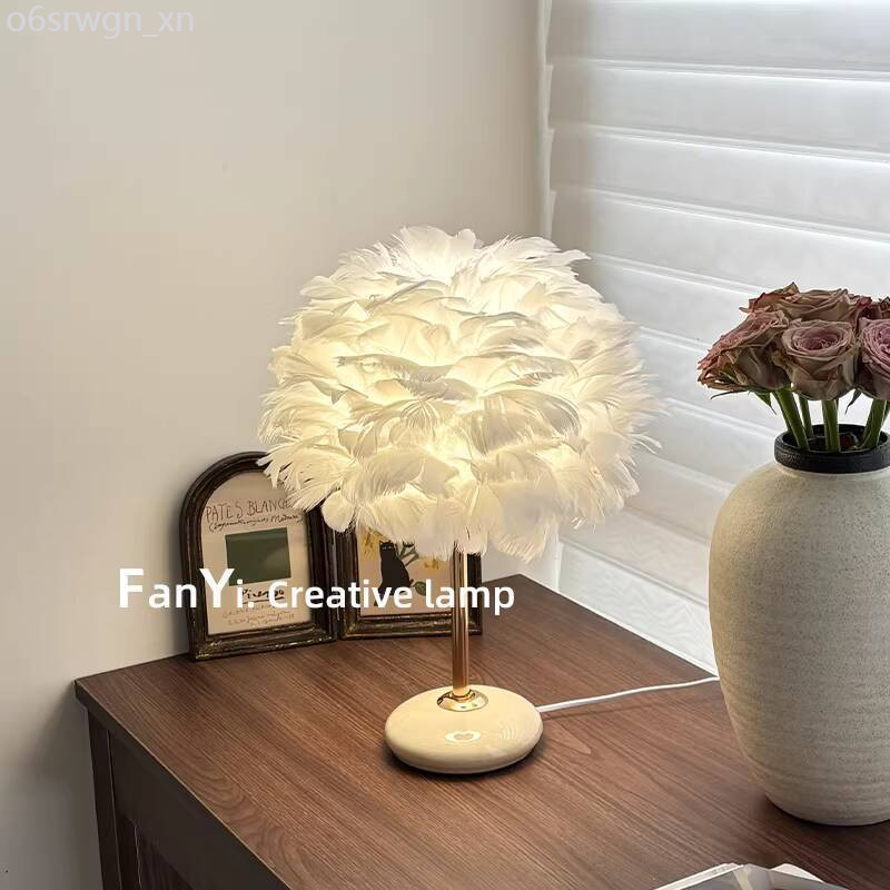 [GIÁ TỐT CHỌN MẪU] Đèn bàn gốm sứ Fanyi Ice Crack hình lông vũ, ngủ phòng ngủ, tạo không khí, đèn t