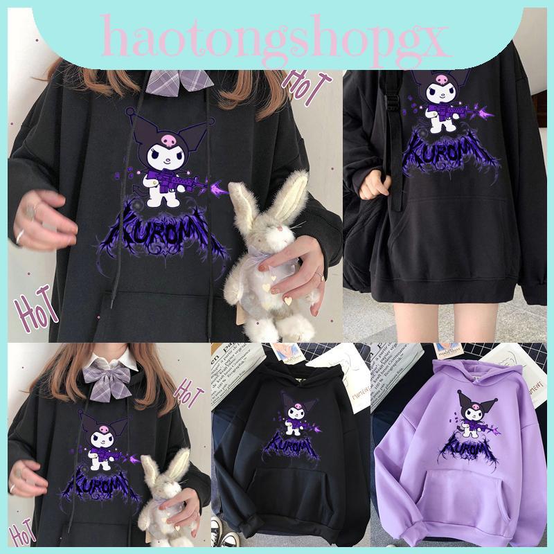 Áo hoodie Kawaii Kuromi dáng rộng style Harajuku grunge gothic