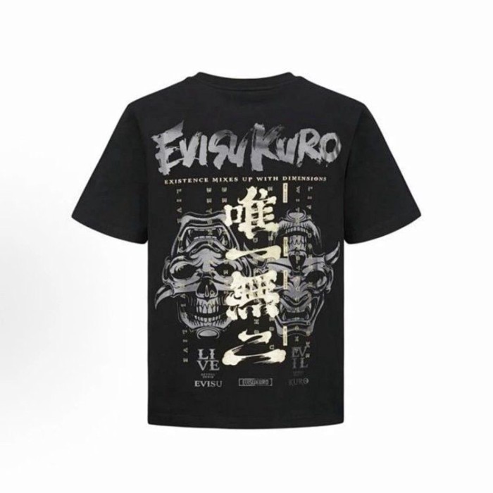 EVISU Mới Thường Ngày Đầu Lâu Cotton Nguyên Chất Họa Tiết Rời In Hình Nam Cổ Tròn Áo Thun Tay Ngắn