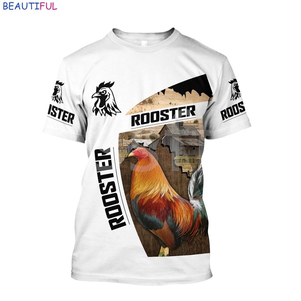 Mùa Hè Unisex Vui Vẻ Áo Thun Nữ Tay Ngắn Nam / Nữ A2Rooster Gà Gà Con Động Vật Camo Hình Xăm 3DPrint