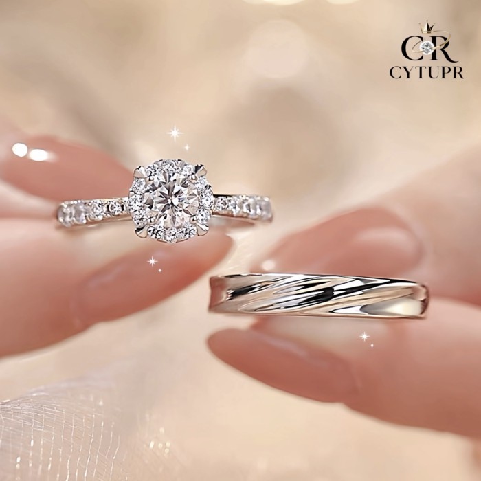 [CYTUPR] Nhẫn Moissanite Nữ 1 Carat Nhẫn Cặp Đôi Nam Nữ Một Cặp Nhẫn Cầu Hôn