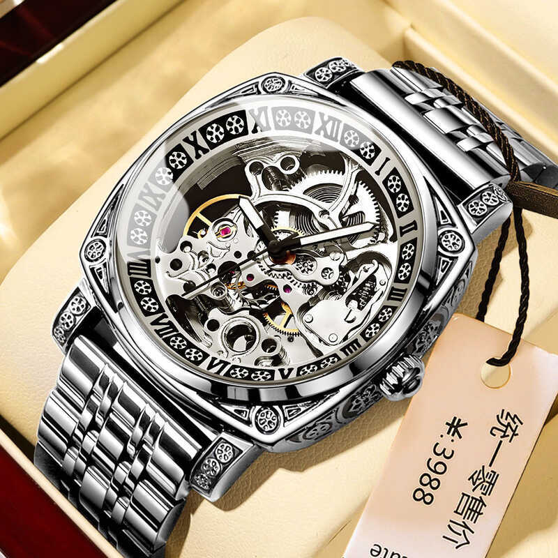 Đồng hồ nam BINBOND BINBOND Đồng hồ cơ hoàn toàn tự động Dạ quang rỗng Thời trang Da thật Thể thao Đồng hồ nam