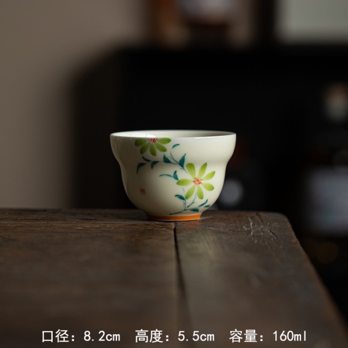 [Bộ trà] Mud Man Mô tả Honey Glaze Vẽ tay hoa bầu Underglaze Color Wisteria Orchid Tulip Master Cup 