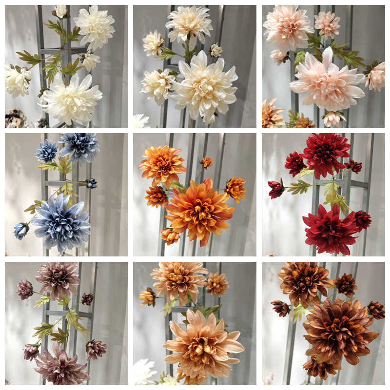 Mô Phỏng Dahlia 6 Đầu Cuối Thu Đông Dahlia Mẫu Đơn Cưới Nhà Nội Thất Trang Trí Hoa Giả